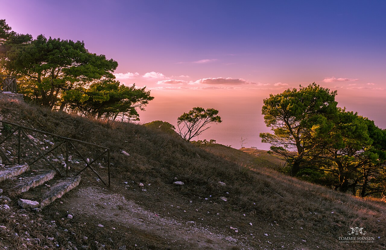 Sunset over Erice and the Trapani coast
